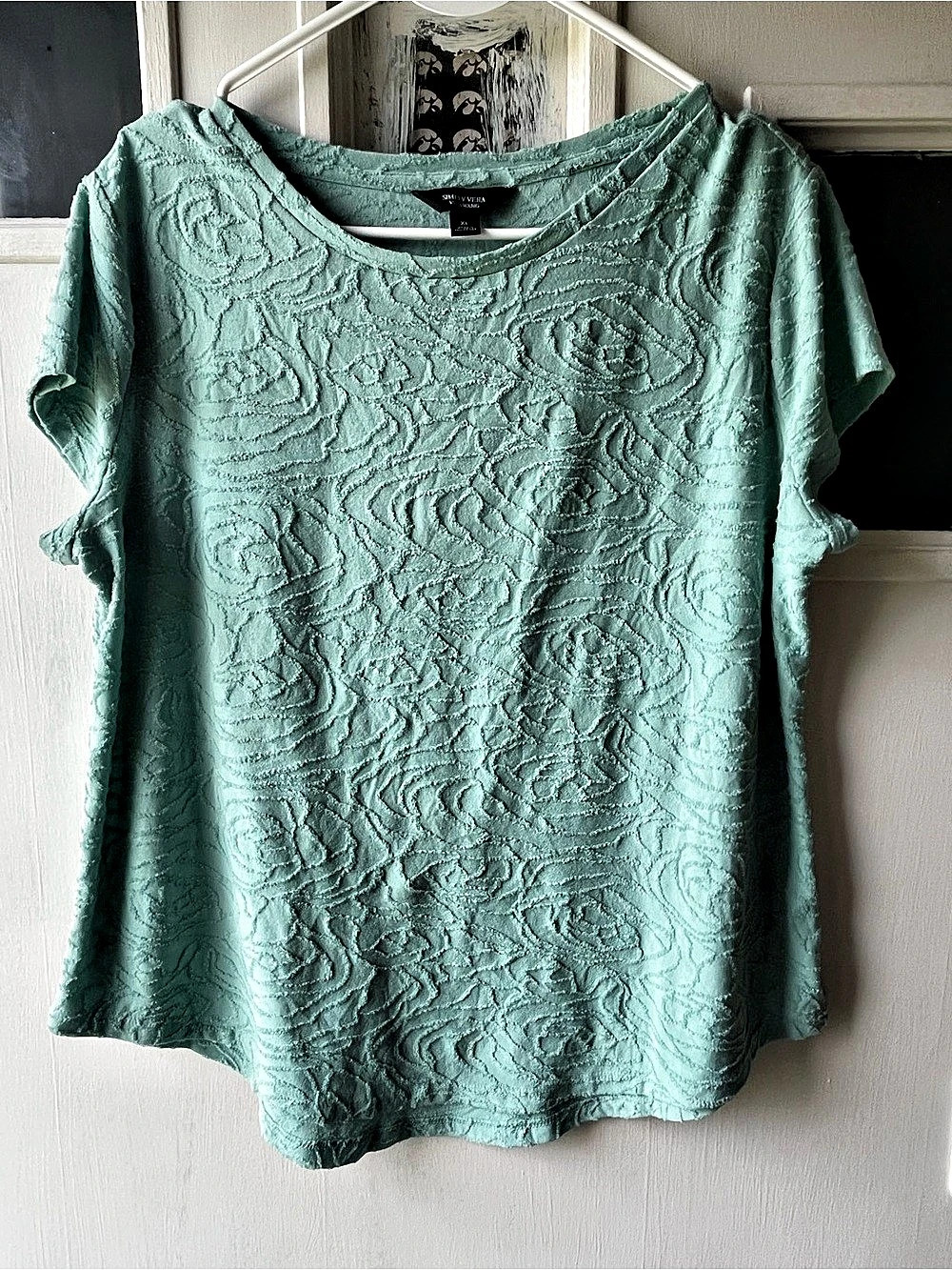 Simply Vera Vera Wang Abstract Textured Top Green XL Like New